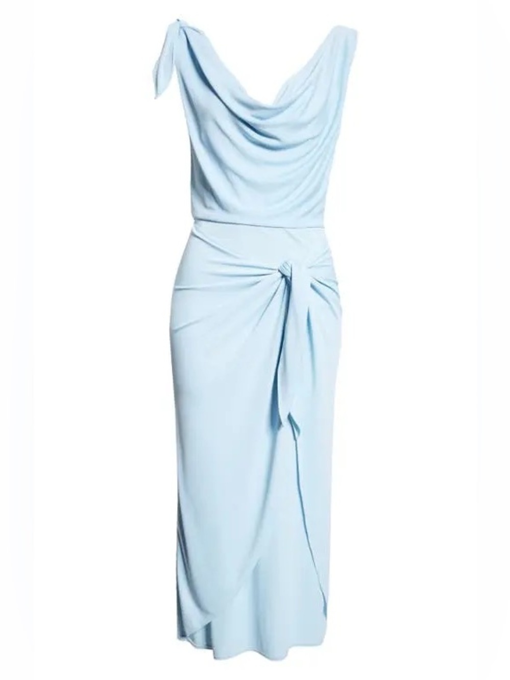 NEW Cinq à Sept Odin Drape Detail Midi Dress Agua Fria Solid Cowl Neck Size 10 - Picture 3 of 13